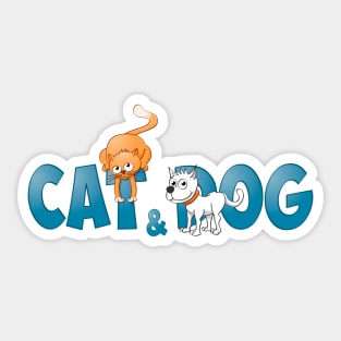 Funny and colorful Cat and dog illustration. Sticker